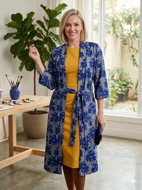 Gabrielle Union Collection Blue Floral Jacquard Duster Cardigan size S
